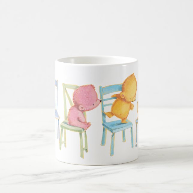 Blaues, rosa, Gelbes und Braunbär-Spiel Kaffeetasse (Mittel)
