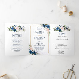 Blaues Rosa Rose Boho Geometric Wedding Dreifach Gefaltete Ankündigung