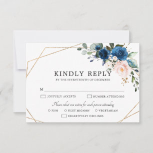 Blaues Rosa Rose Boho Geometric Wedding RSVP Karte