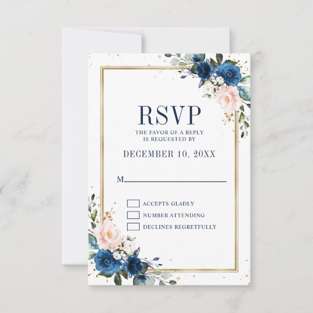 Blaues Rosa Rose Boho Geometric Wedding RSVP Karte (Vorderseite)