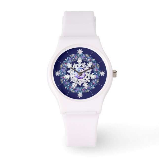 Blaues Rosass und Schneeflocken Armbanduhr (Vorderseite)