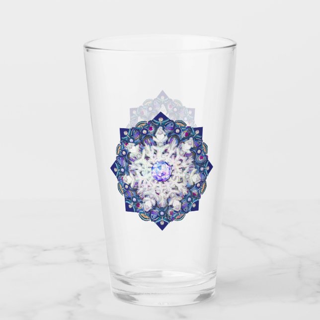 Blaues Rosass und Schneeflocken Glas (Vorderseite)