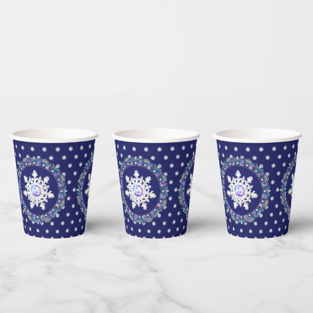 Blaues Rosass und Schneeflocken Pappbecher (Multi)