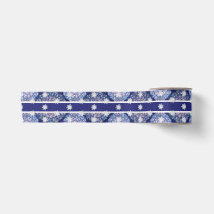Blaues Rosass und Schneeflocken Satinband