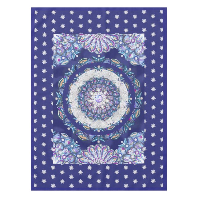 Blaues Rosass und Schneeflocken Tischdecke (Vorderseite)