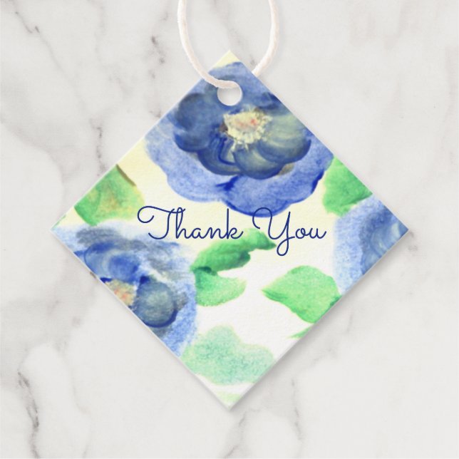 Blaues Rose-Aquarellpapier Geschenkanhänger (Vorderseite)