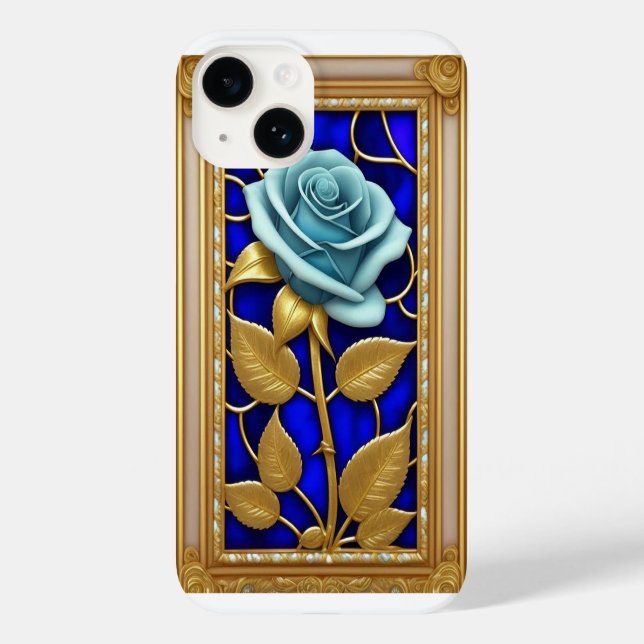 Blaues Rose-Design aus festem Glas Case-Mate iPhone 14 Hülle (Rückseite)