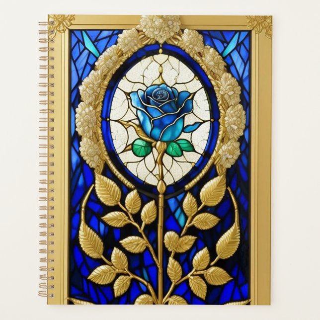 Blaues Rose-Design aus festem Glas Planer (Vorderseite)