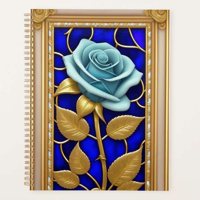 Blaues Rose-Design aus festem Glas Planer (Vorderseite)