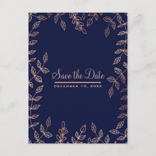 Blaues & Roségold Glamour Botanik Save-the-Date-Ka Ankündigungspostkarte
