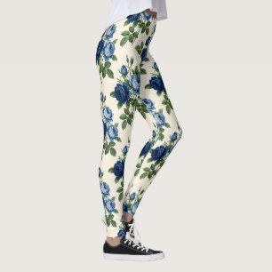 Blaues Rosen-Blumenmuster Leggings