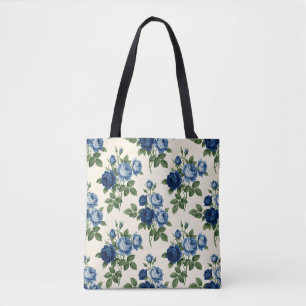 Blaues Rosen-Blumenmuster Tasche