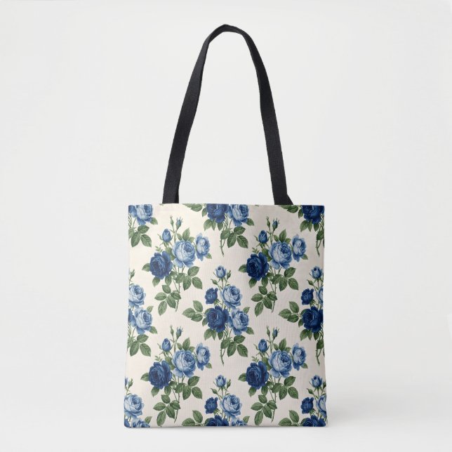 Blaues Rosen-Blumenmuster Tasche (Vorderseite)