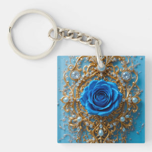 💙 Blaues Rosen-Gold-Charm für Accessoire-Liebhabe Schlüsselanhänger