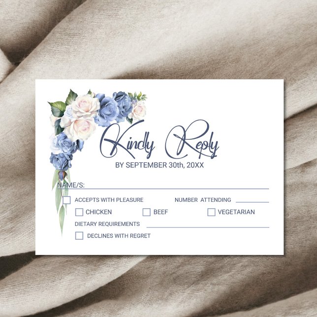 Blaues Rosenblütenhochzeit RSVP Karte (Von Creator hochgeladen)