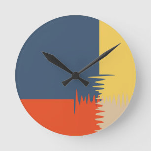 Blaues Rot-Gelb-Creme Runde Wanduhr