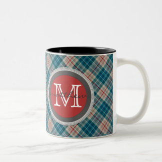 Blaues Rot-kariertes Hintergrund-Monogramm Zweifarbige Tasse