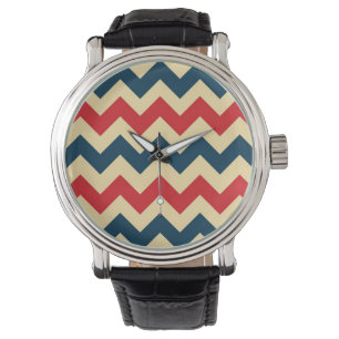 Blaues Rot Zickzack Zigzap Muster Armbanduhr