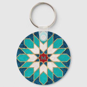 Blaues Rotes Marmor Marokkanisches Mosaikmonogramm Schlüsselanhänger