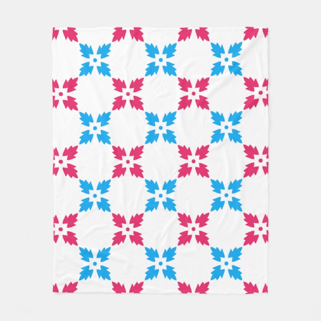 Blaues Rotes Schneeflockenmuster Blume Fleecedecke (Vorderseite)