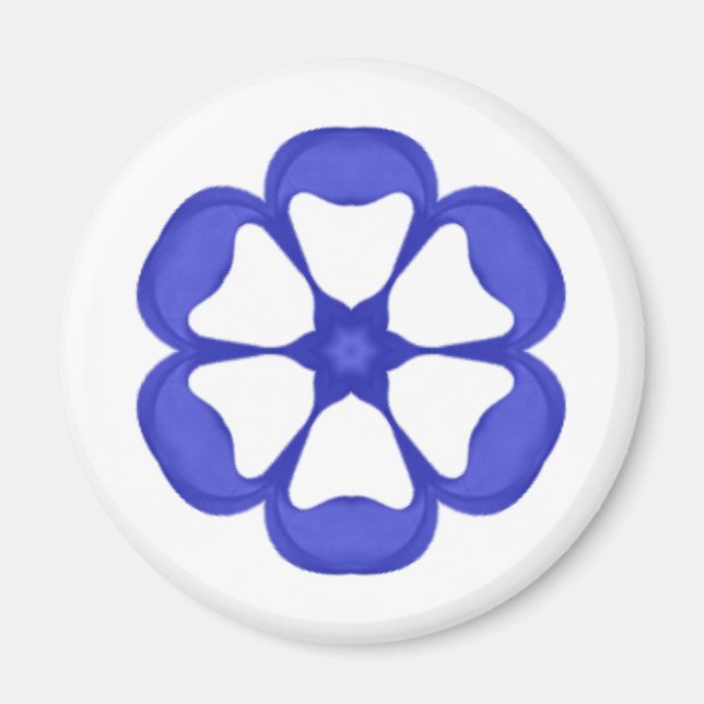 Blaues Rundblumenmuster Magnet (Vorne)