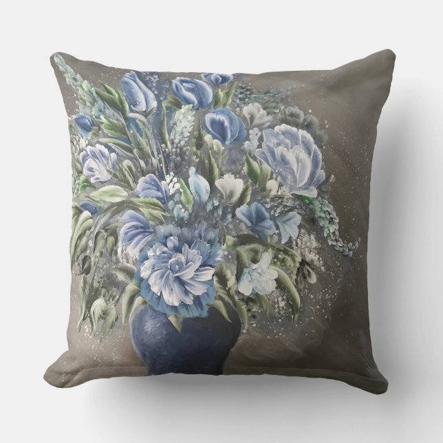 Blaues rustikales dekoratives mit Blumenkissen Kissen (Vorderseite)