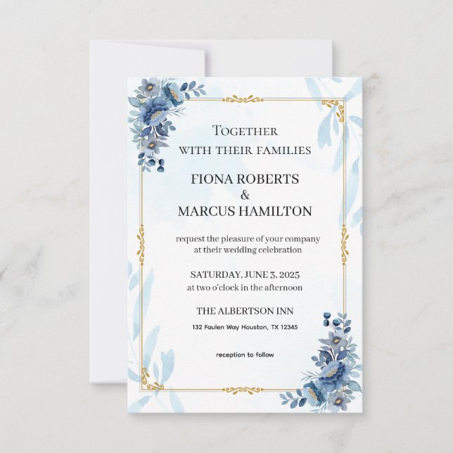 Blaues Rustikales Flora Elegant Save the Date (Vorderseite)