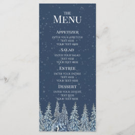 Blaues Rustikales Winterwald-Hochzeitsmenü Menükarte