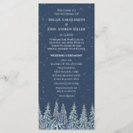 Blaues Rustikales Winterwald-Hochzeitsprogramm Programm