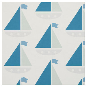Blaues Sailboat Muster Nautic White Stoff