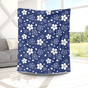 Blaues Sakura-Muster Fleecedecke