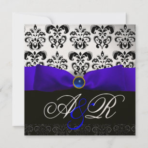 BLAUES SAPHIR-BAND WEISS SCHWARZ  DAMAST MONOGRAMM EINLADUNG