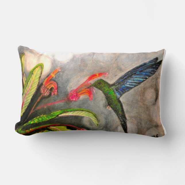 BLAUES SAPHIR-KOLIBRI-Kissen Lendenkissen (Vorderseite)