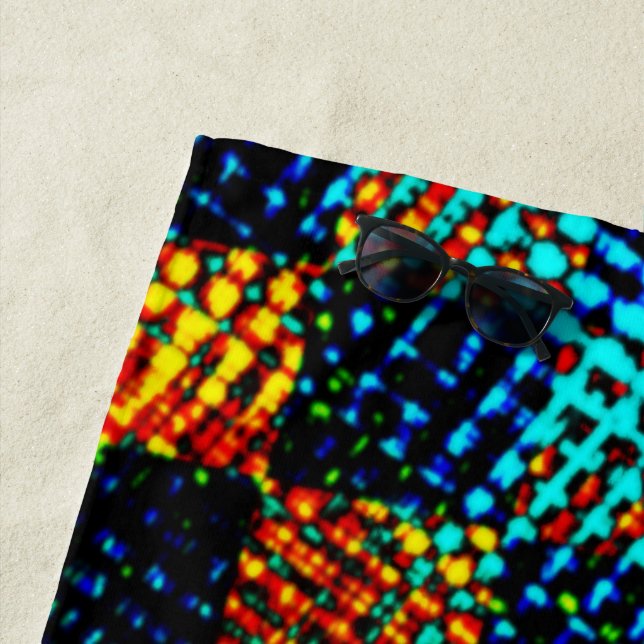 Blaues Schach, grünliche Kratzer, schmutziger Rot- Strandtuch (Beispiel)