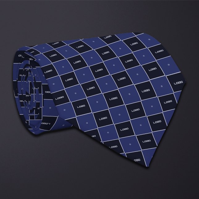 Blaues Schachbrett-Logo-Muster Krawatte (Von Creator hochgeladen)