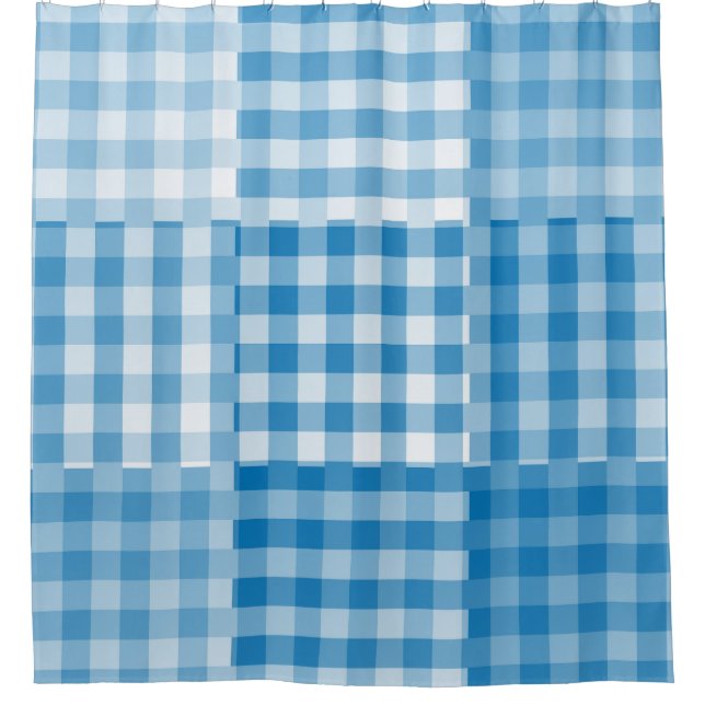 Blaues Schachbrett-Patchworkmuster Duschvorhang (Vorderseite)