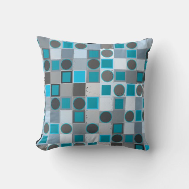Blaues Schachbrett-Polka-Punkt-Kissen Kissen (Vorderseite)