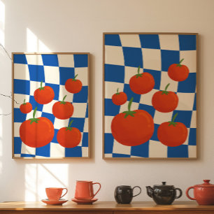 Blaues Schachbrett-Tomaten-Plakat Poster