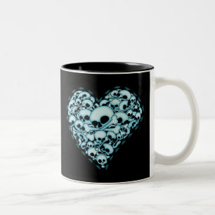 Blaues Schädel-Herz Zweifarbige Tasse