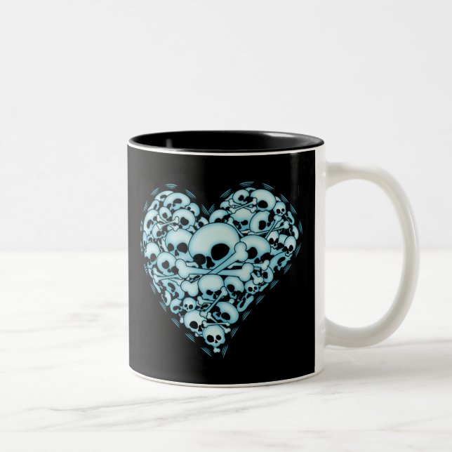 Blaues Schädel-Herz Zweifarbige Tasse (Rechts)