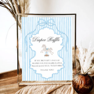Blaues Schaukelpferd-Baby-Shower-Windel-Raffle Poster