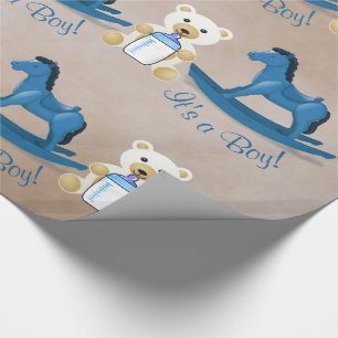 Blaues Schaukelpferd ITIS ein JUNGE! Geschenkpapier