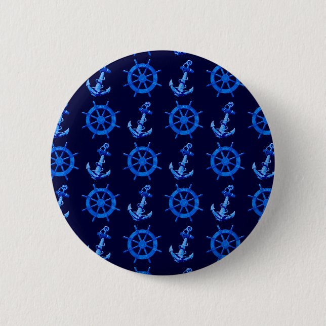 Blaues Schiffssteuer und Anker Button (Vorderseite)