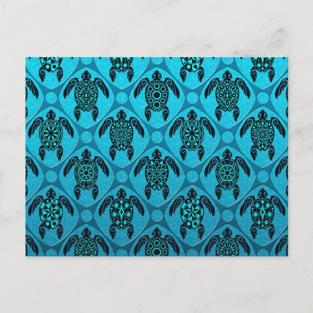 Blaues Schildkrötenmuster Postkarte (Vorderseite)