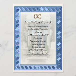 Blaues Schlüsselelegantes griechischer Hochzeit Einladung