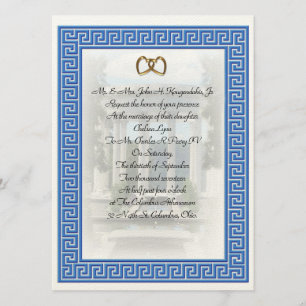 Blaues Schlüsselelegantes griechischer Hochzeit Einladung