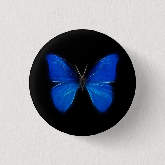 Blaues Schmetterlings-Fliegen-Insekt Button (Vorderseite)