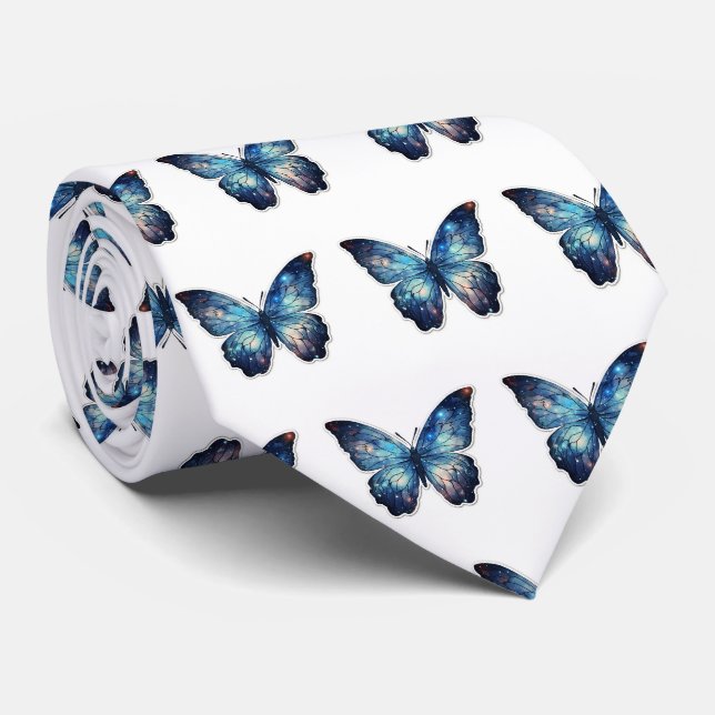 Blaues Schmetterlingsmuster Krawatte (Gerollt)