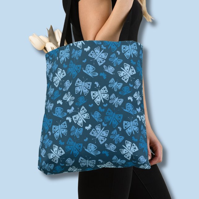 Blaues Schmetterlingsmuster Tasche (Blue butterfly pattern tote bag)