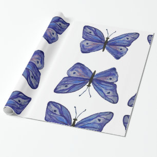 Blaues Schmetterlingsverpackungspapier, 30 x 2 m Geschenkpapier